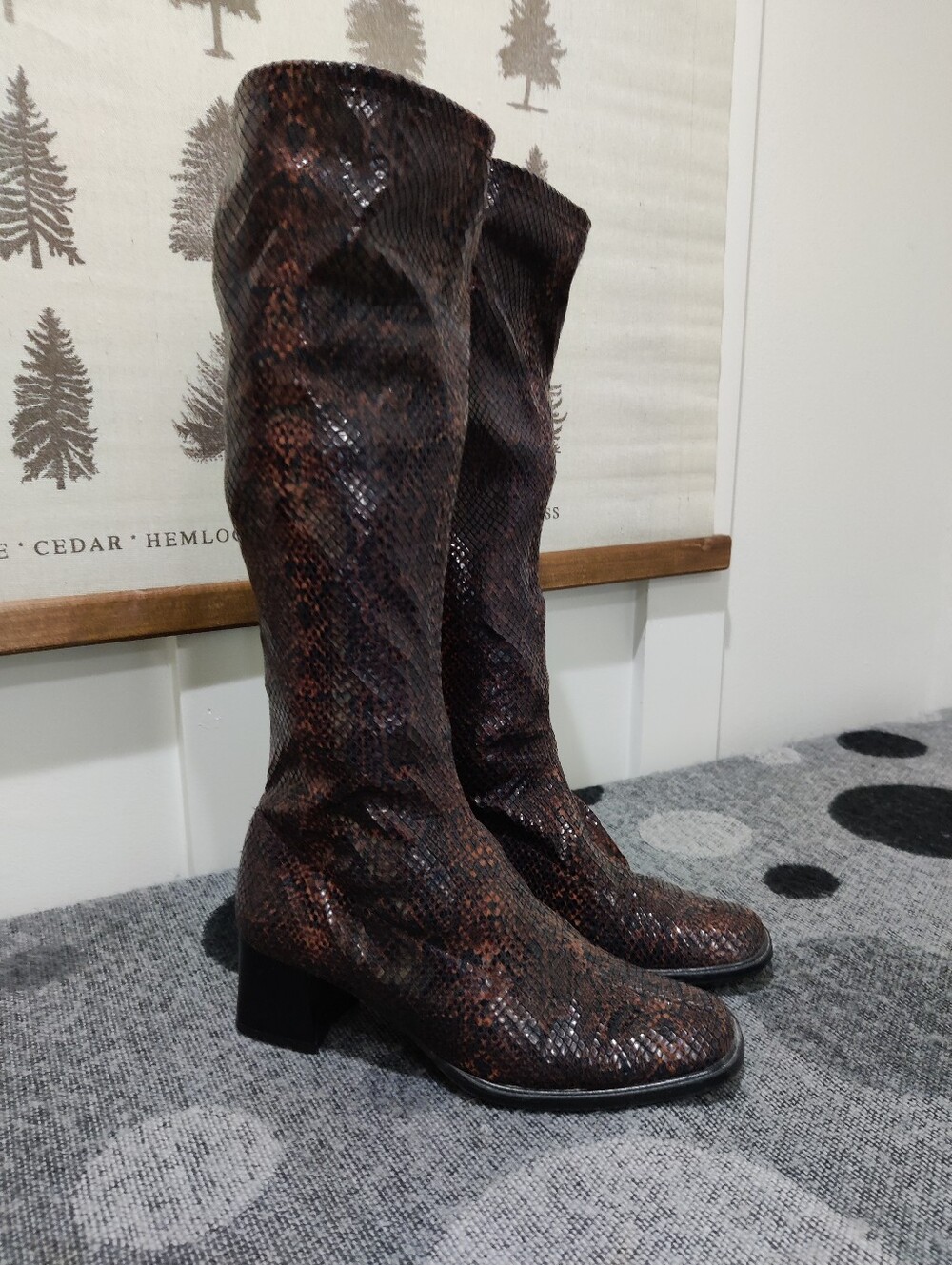 FRANCE MODE Brown Snakeskin Stretch Knee High Boots 90s UK 3.5 / US 5.5-6